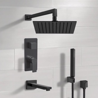 Tub and Shower Faucet Matte Black Tub and Shower System With Rain Shower Head and Hand Shower Remer TSH76